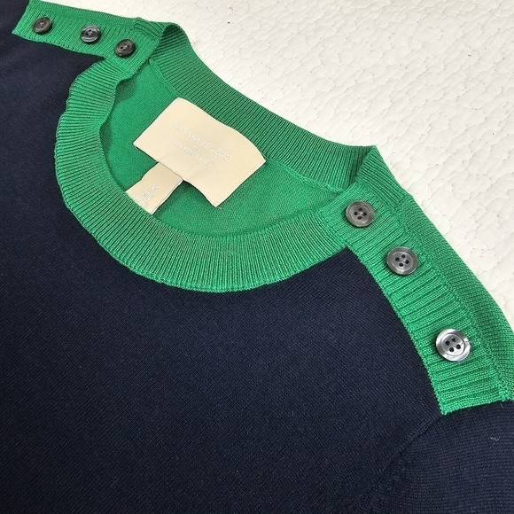 Banana Republic Merina Wool Navy Blue Green Color Block Sweater - Picture 3 of 7